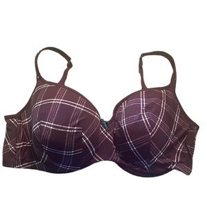 Cacique maroon plaid underwire bra 44F (44DDD). Excellent condition.
